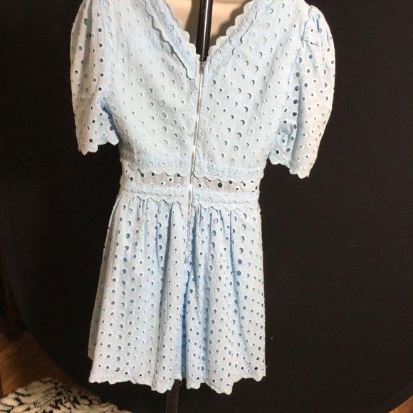 Dee Dee Dress Blue Eyelet V Neck Short Sleeve Cool Lightweight Mini Length - Picture 5 of 9